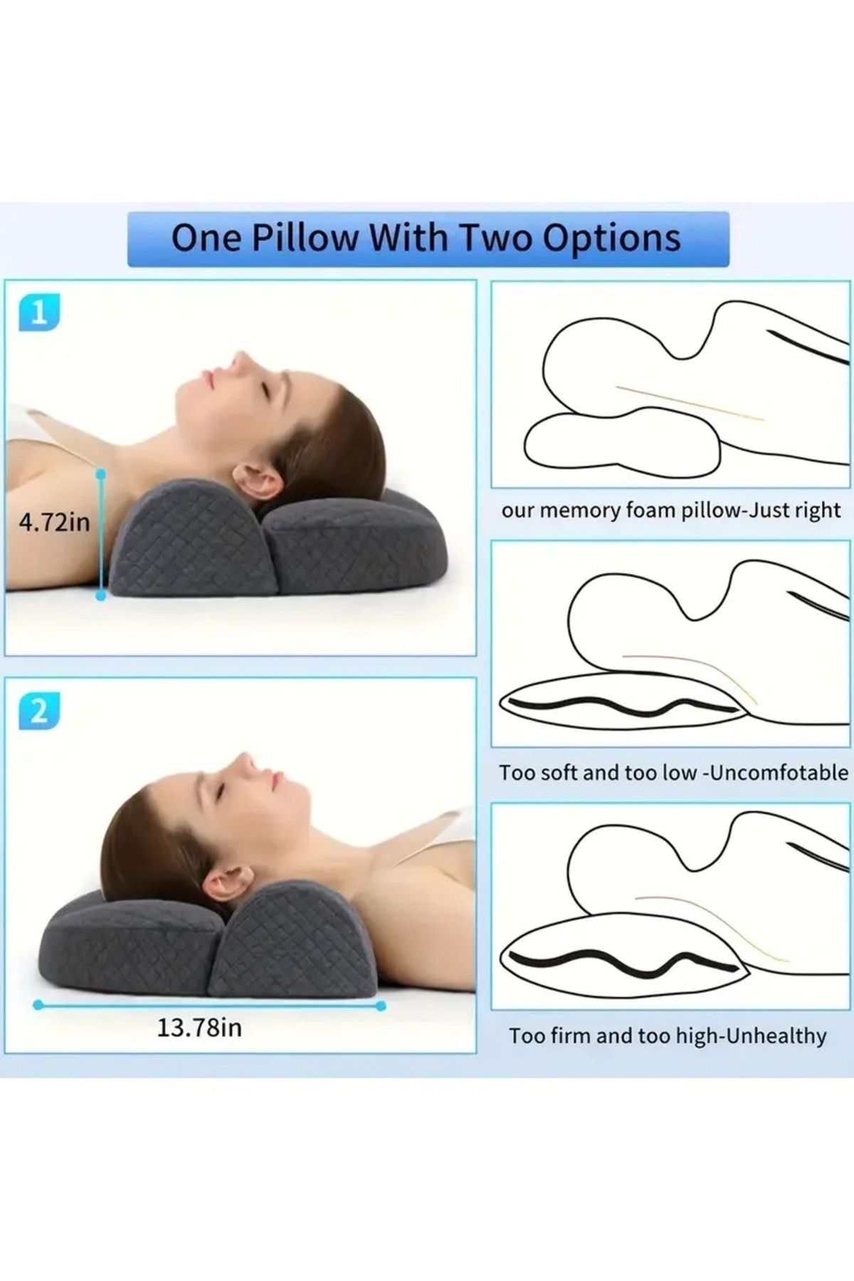 MEMORY-Adjustable memory foam pillow designed to comfort the neck&back vertebrae for safe and healthy sleep 3