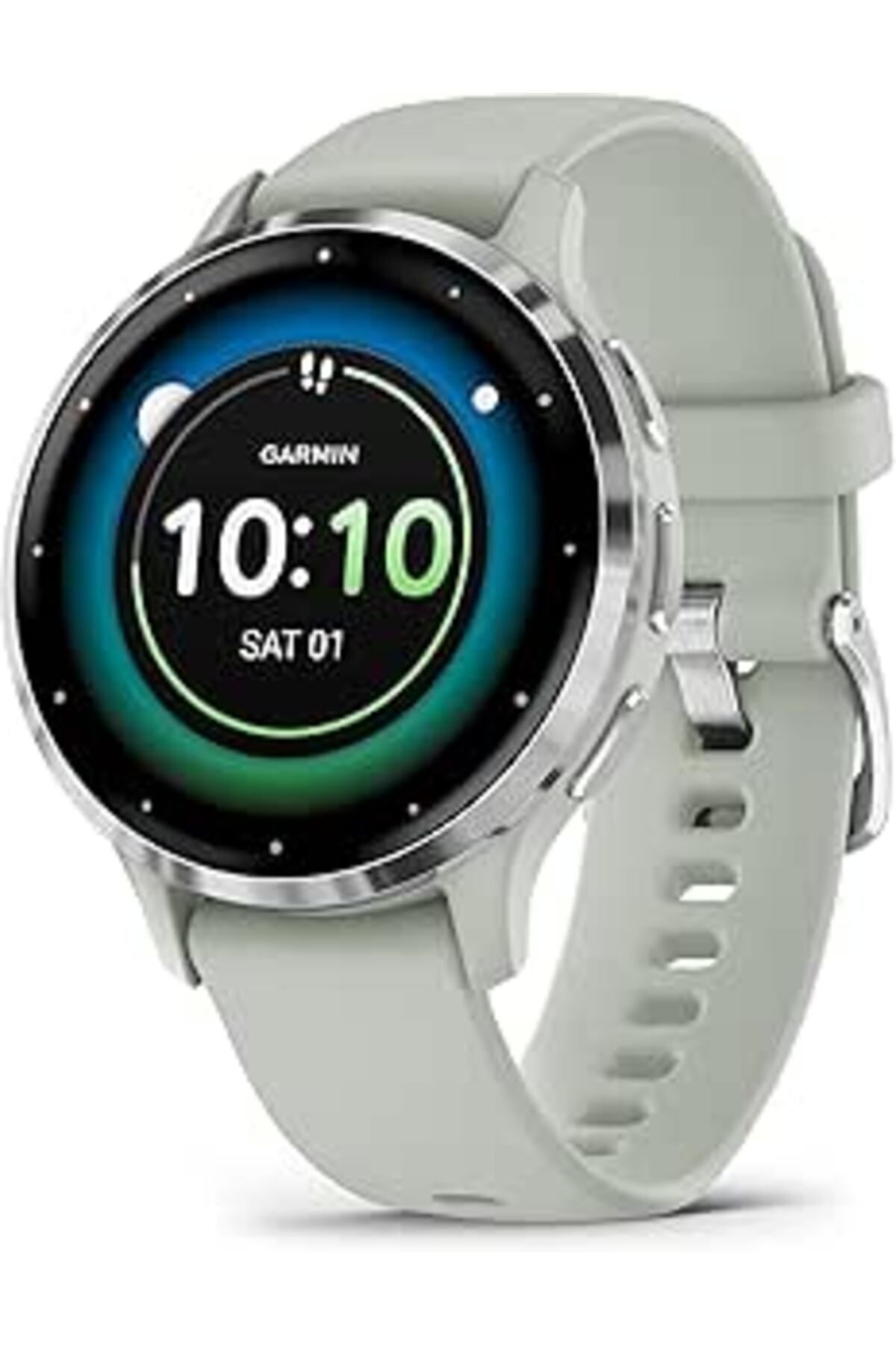 Garmin-GARMIN VENU 3S SILVER STAINLESS STEEL BEZEL WITH SAGE GRAY CASE AND SILICONE BAND 1