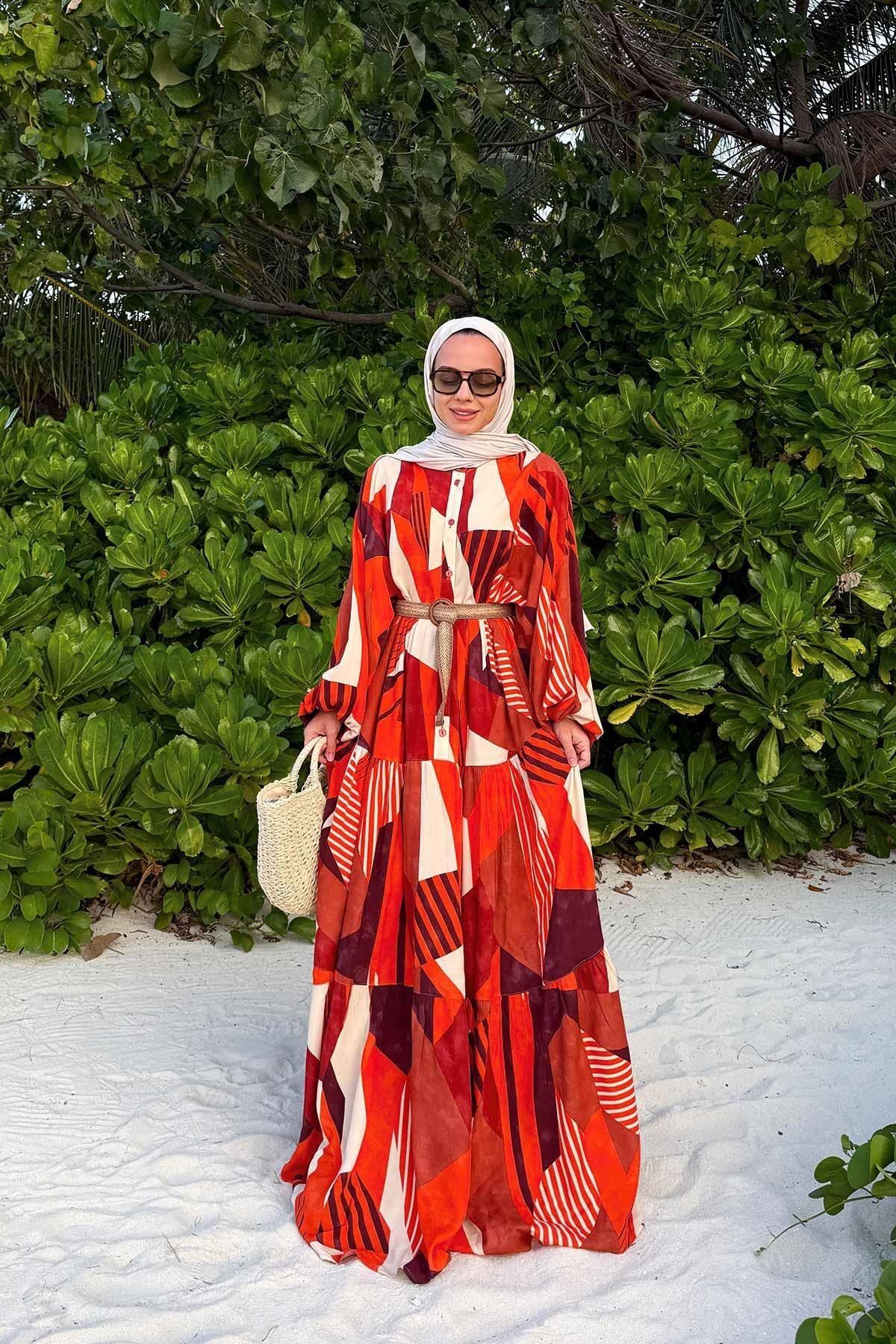 Ka Hijab-Viscose Dress - Geometric Pattern with Turbo Speed 1