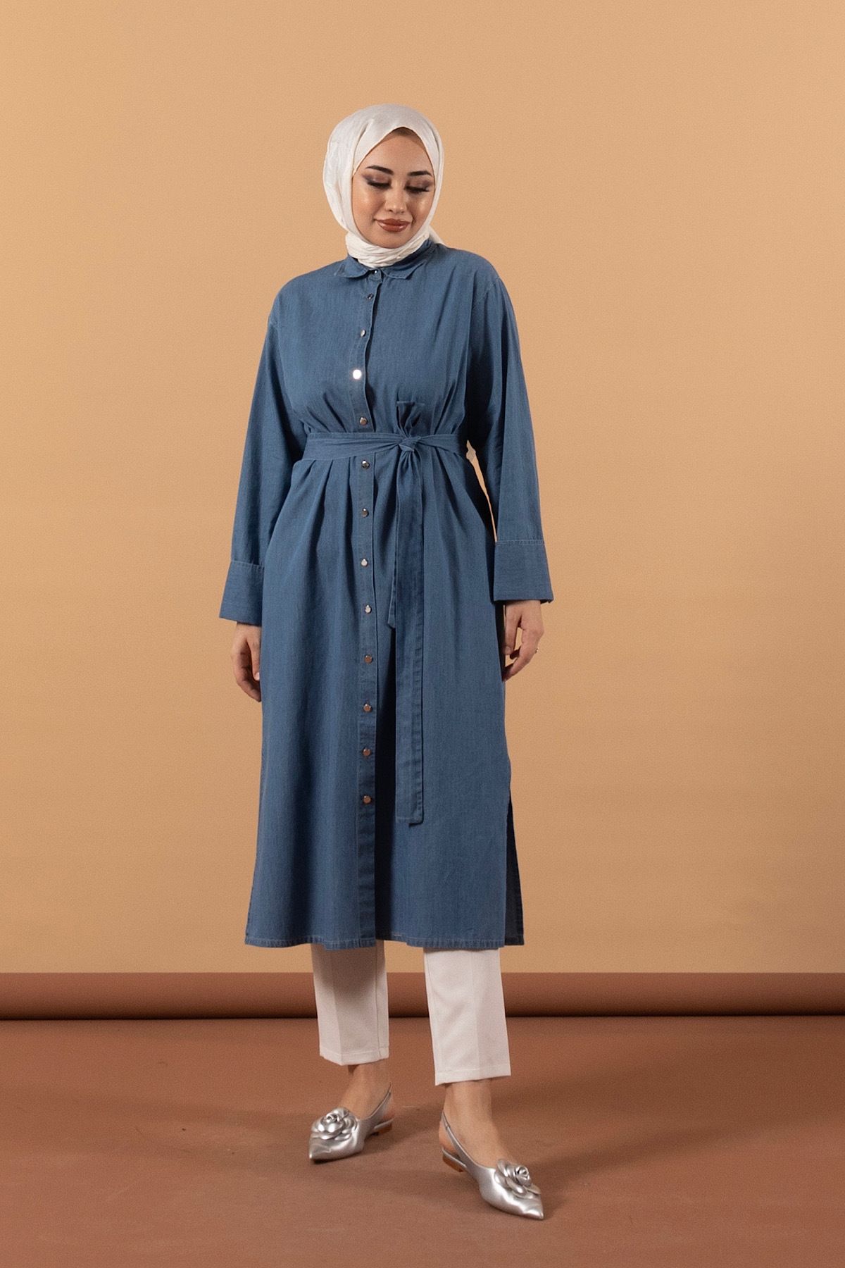 Stilife-Blue Denim Tunic with Side Slits 3