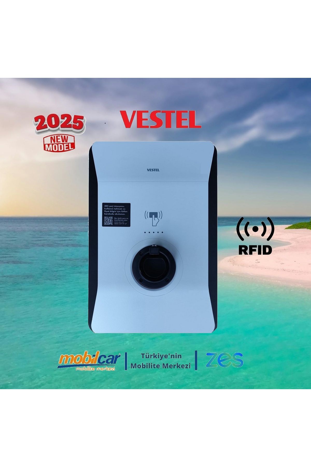 ZES Vestel Elektrikli Araç Rfıd Şarj Istasyonu Kablolu 22kw 32a 5 Metre 2025