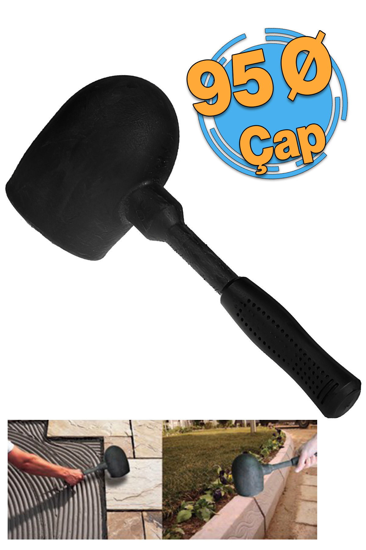 Badem10 Kaucuk Tokmak 95 lik Bordür Tokmağı Fayans Fayansçı Tokmağı 1.5 Kg Çekiç Karo Döşeme Siyah Renk