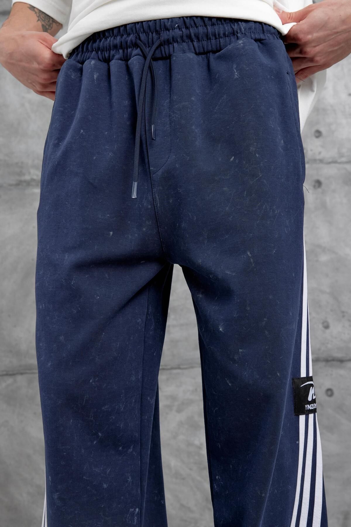 NOMARC-Navy Blue Ynzay-3 Written Baggy Sweatpants 4