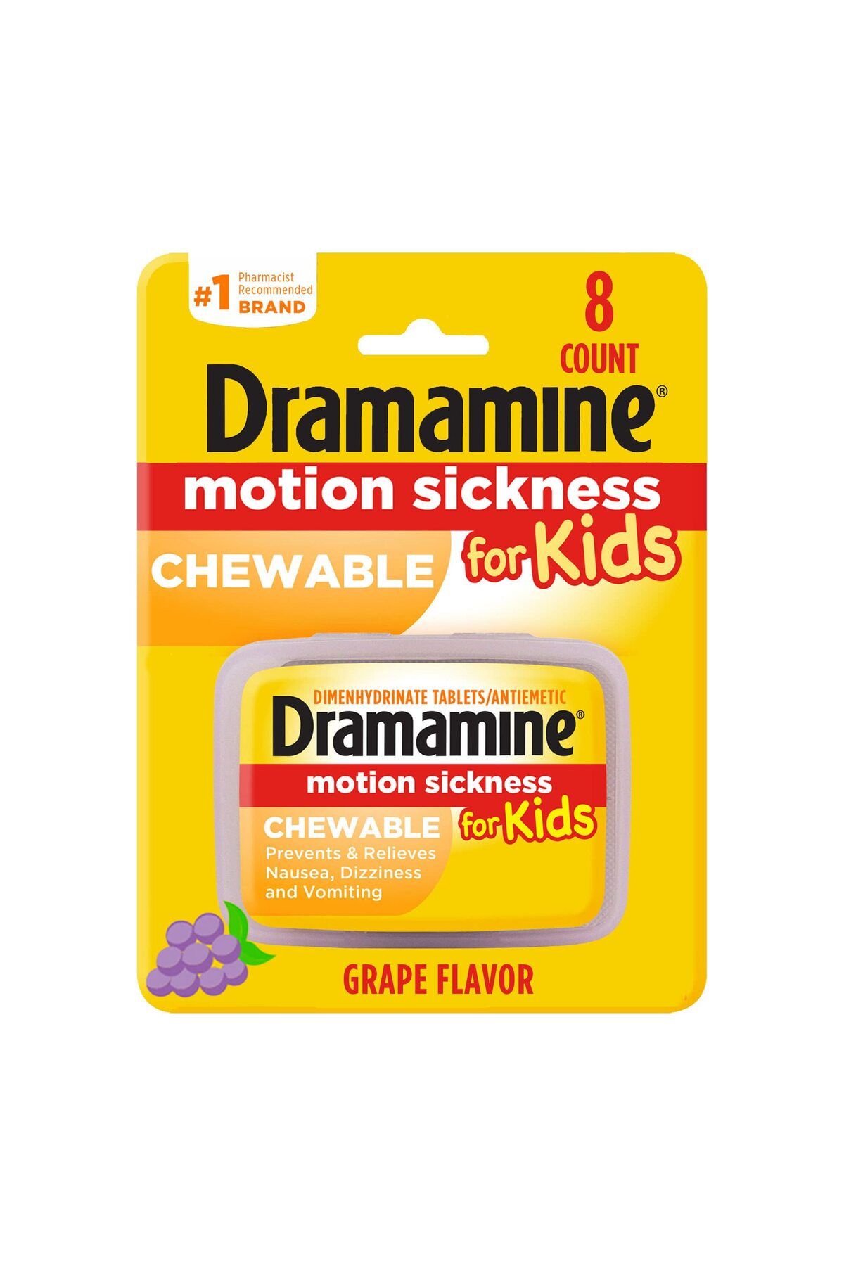 Dramamine-Kids Chewable, Motion Sickness Relief, Grape Flavor, 8 Count 1