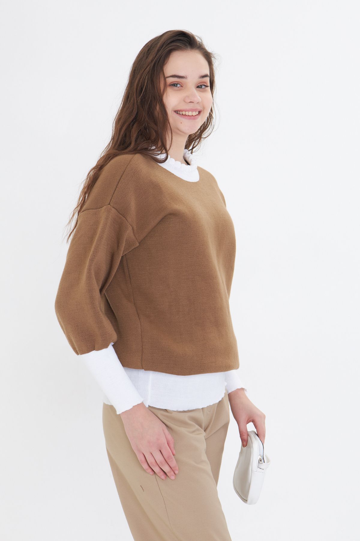 GÜMÜŞ COLLECTİONS-Women's Crew Neck Oversize Knitwear Sweat Sweater 6