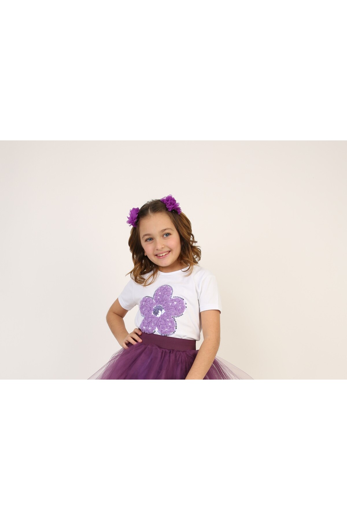 Purple Sequin Flower Girl T-shirt 23 April 29 October 10 November 19 May Showwear