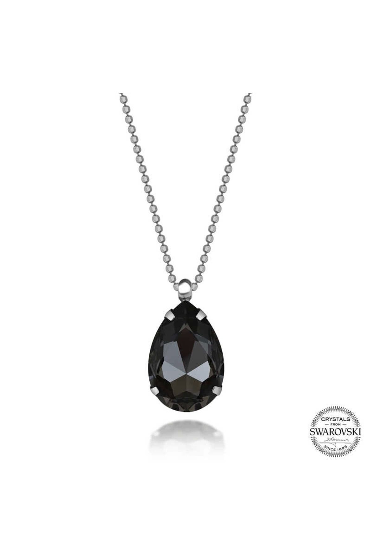 Gumush Crystal Taşlı Top Zincir Damla Gümüş Kadın Kolye