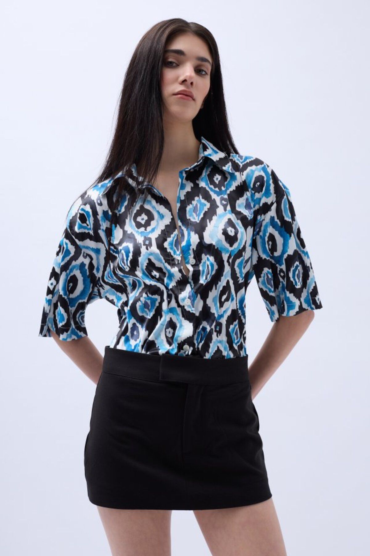 velmorafashion Desenli Saten Gömlek