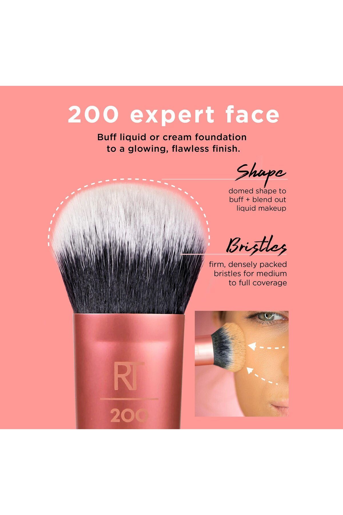 Real Techniques-Expert Face Foundation Brush, Dense Bristles for Streak-Free Buffing, Orange, 1 Count 2