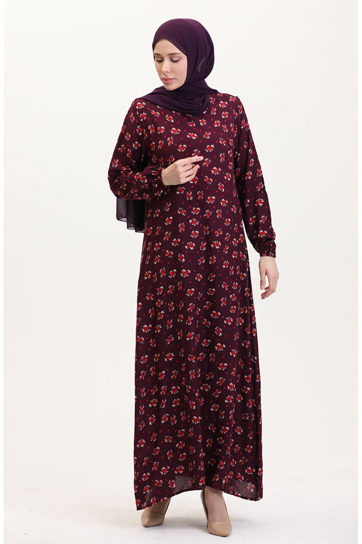 sefamerve-Gemustertes Viskosekleid 0007-03 Pflaume 2