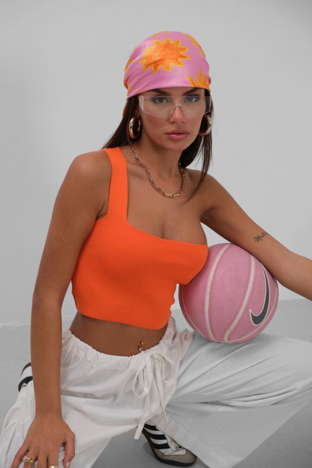 Gökyüzü Moda Tek Omuz Crop Bluz