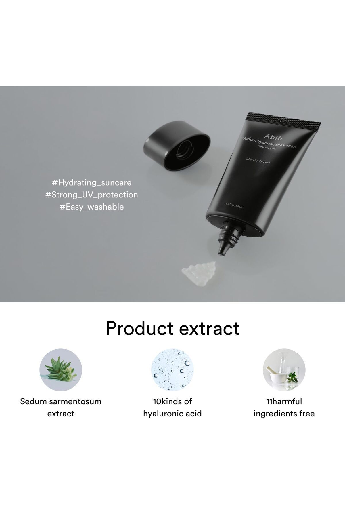 Abib-Sedum Hyaluron Sunscreen 50ml, Hydrating, Reef Safe, Non-Sticky, Sensitive Skin, Allantoin 3