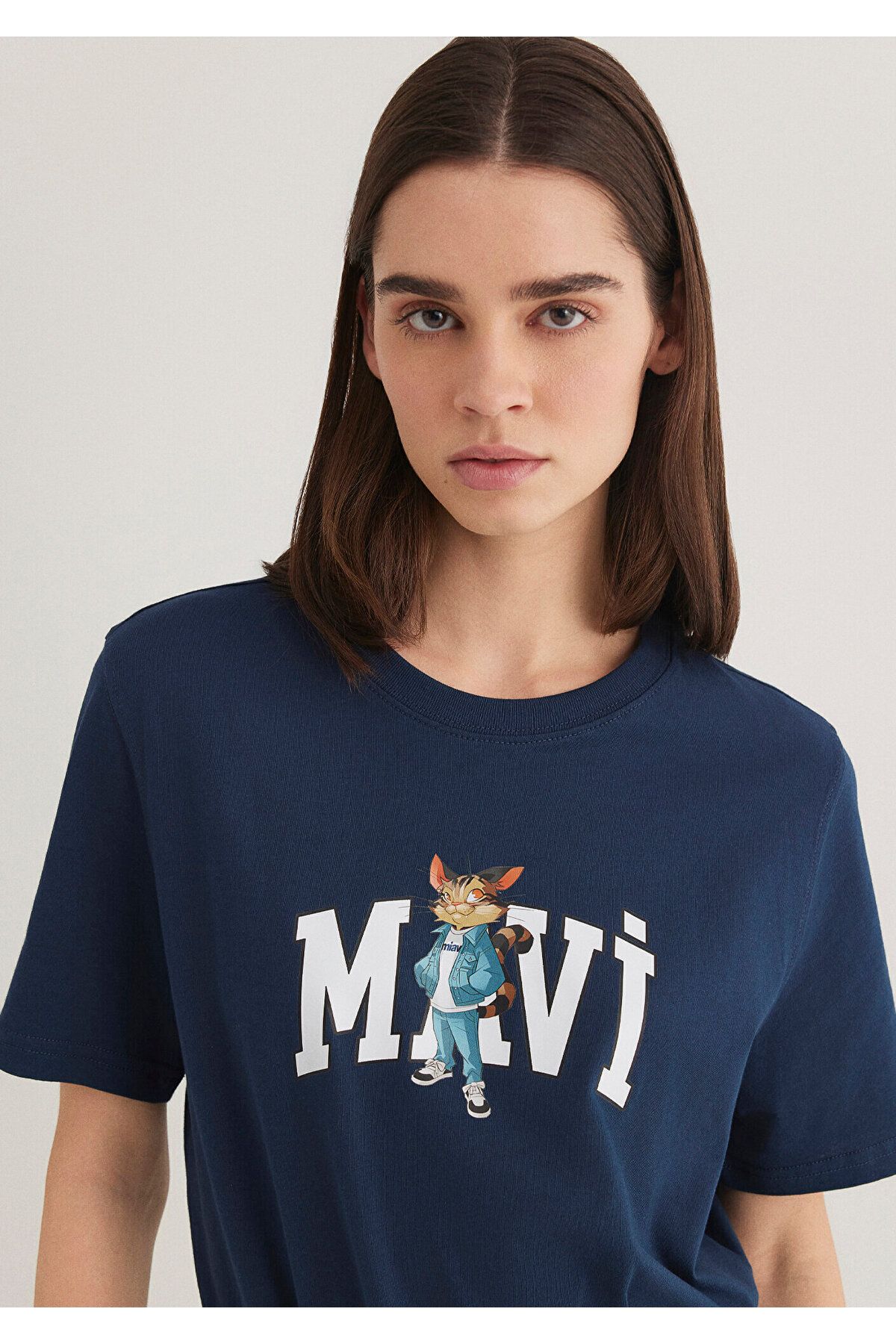 Mavi-Cat Logo Printed Navy Blue T-Shirt Regular Fit 1613282 -82454 3