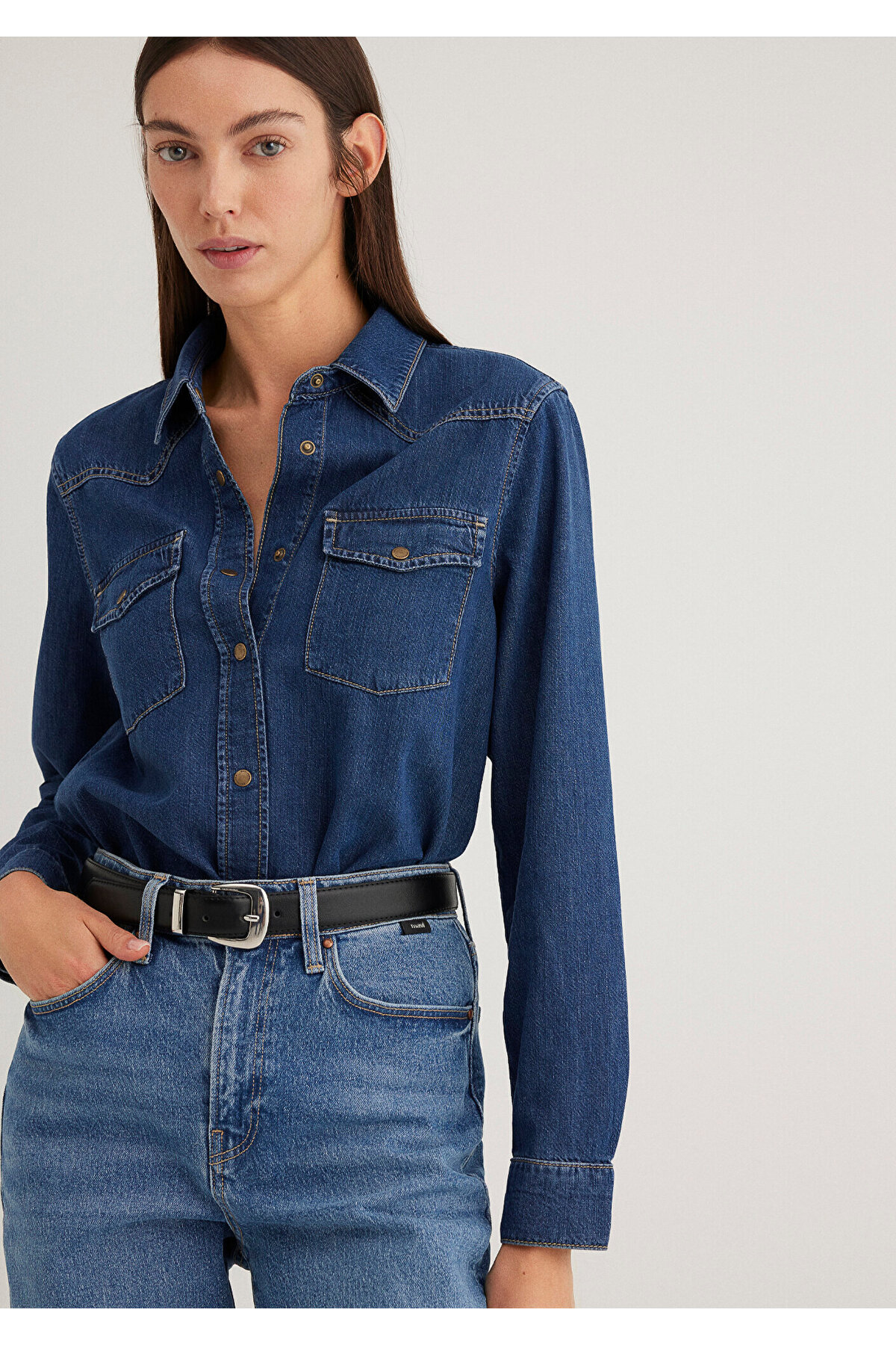 Mavi Angela Classic Denim Koyu Mavi Jean Gömlek Fitted / Vücuda Oturan ...