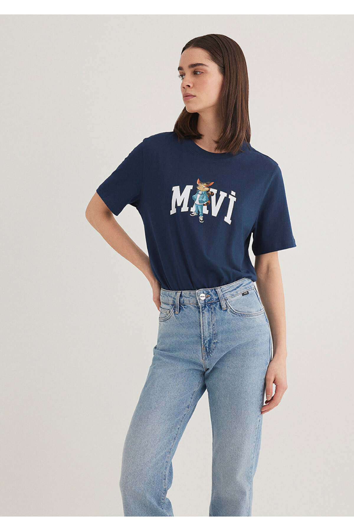 Mavi-Cat Logo Printed Navy Blue T-Shirt Regular Fit 1613282 -82454 2