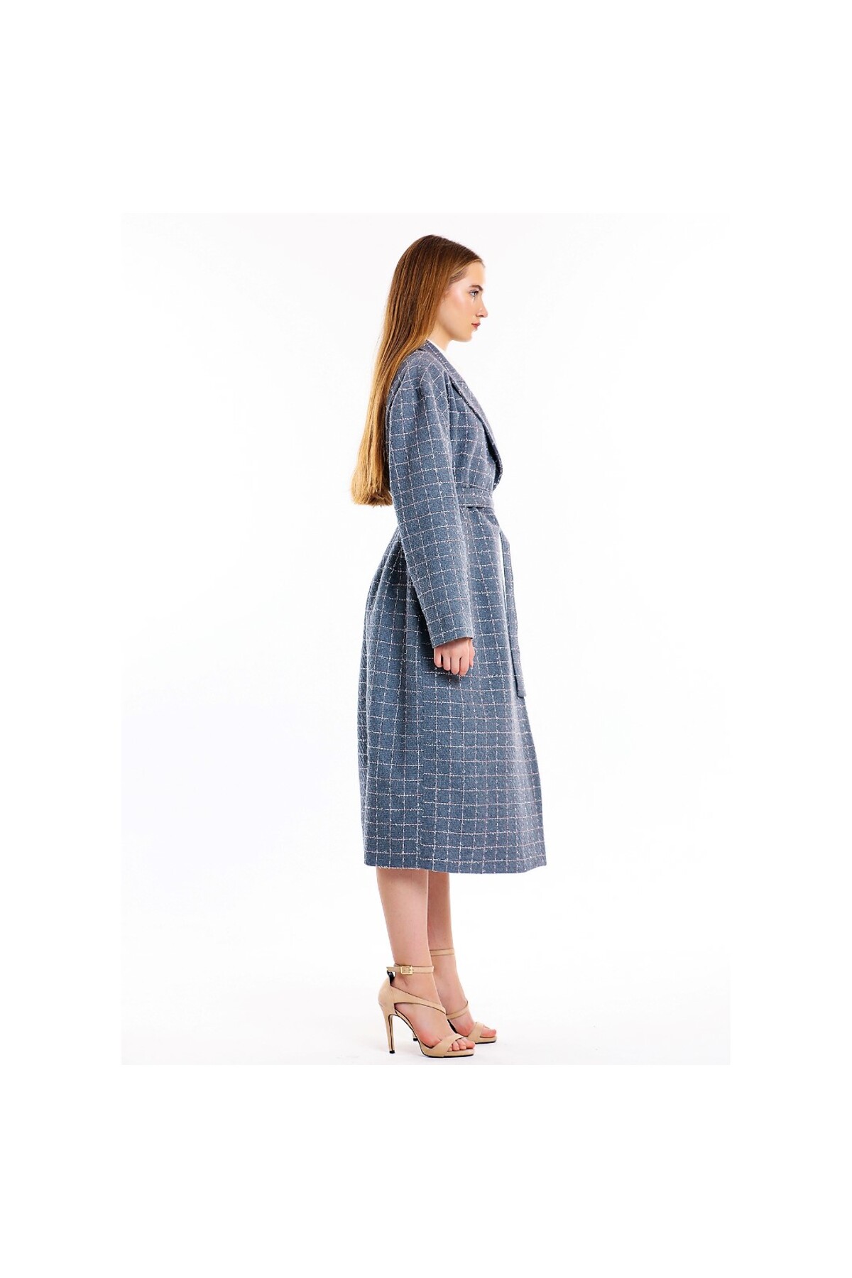 Masuwerte  Kadın Gümüş Simli Uzun Palto - Görsel 3