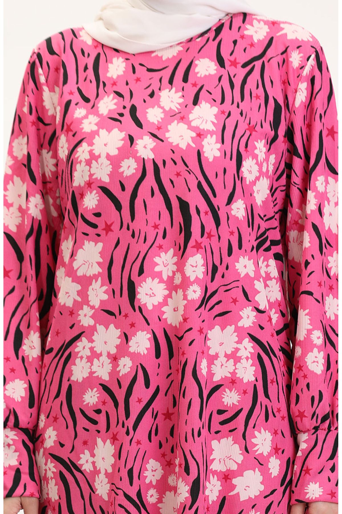 sefamerve-Large Size Patterned Tunic 1129-01 Fuchsia 4