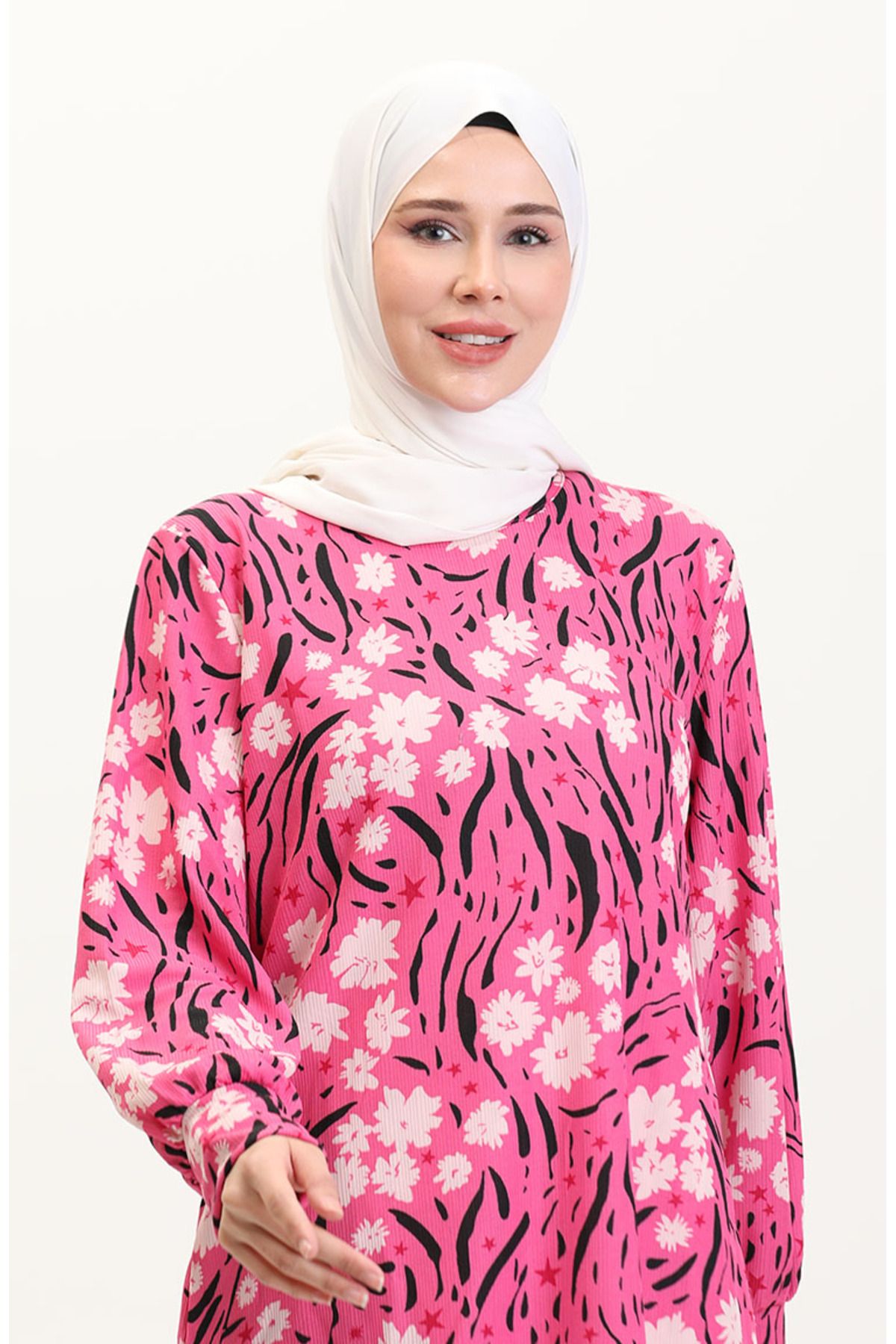 sefamerve-Large Size Patterned Tunic 1129-01 Fuchsia 3