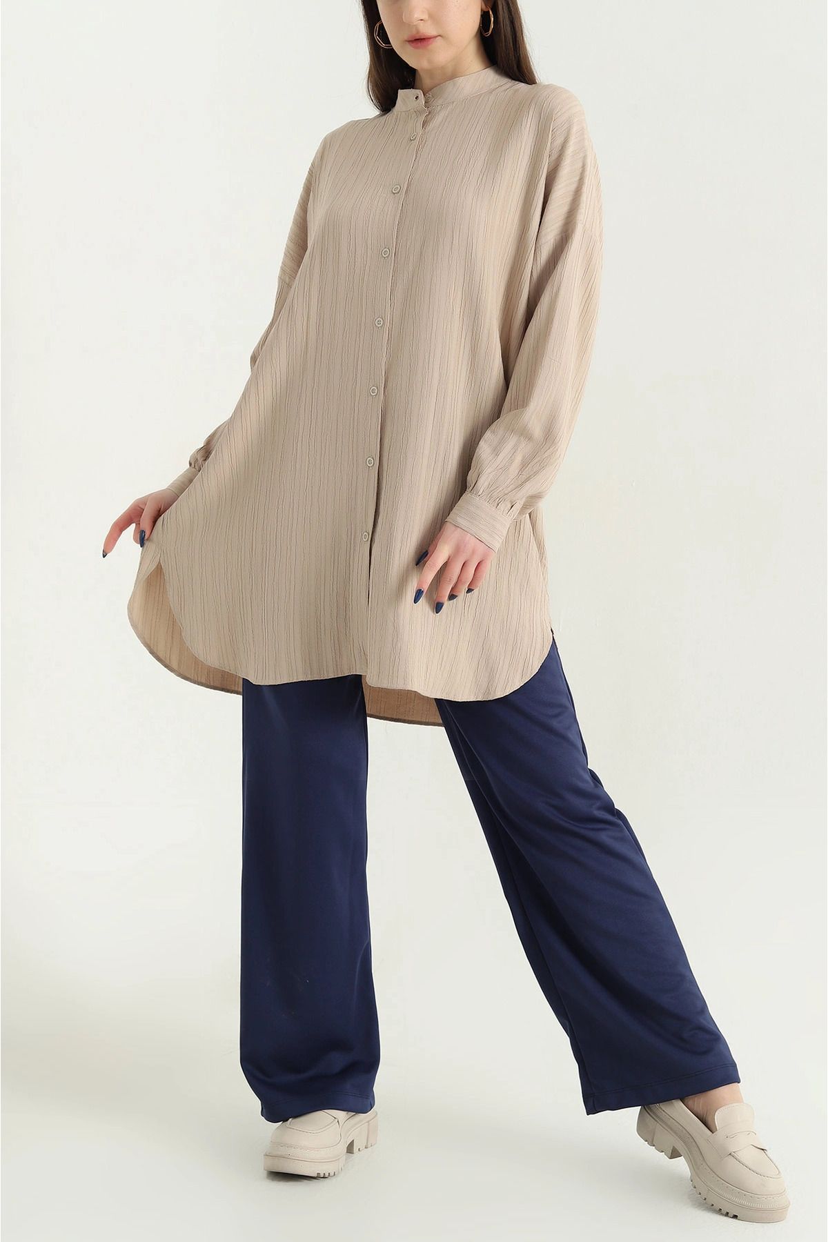 vuvutasarım-New Season Stone Judge Collar Soft Woven Shirt Tunic 1