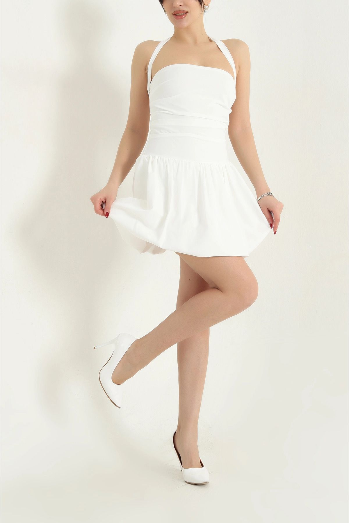 vuvutasarım-New Season White Stella Jesicca Dress with Shorts 2