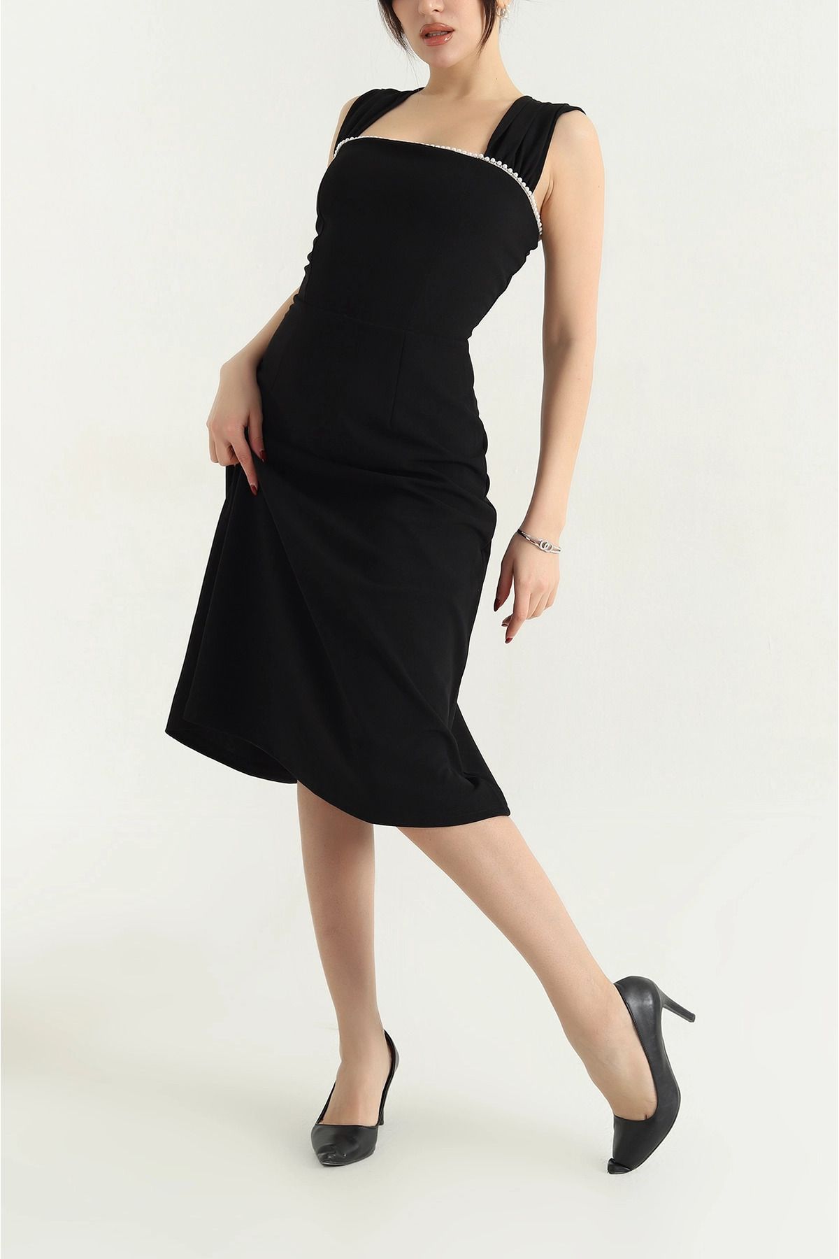 vuvutasarım-New Season Black Pearl Imported Crep Dress 1