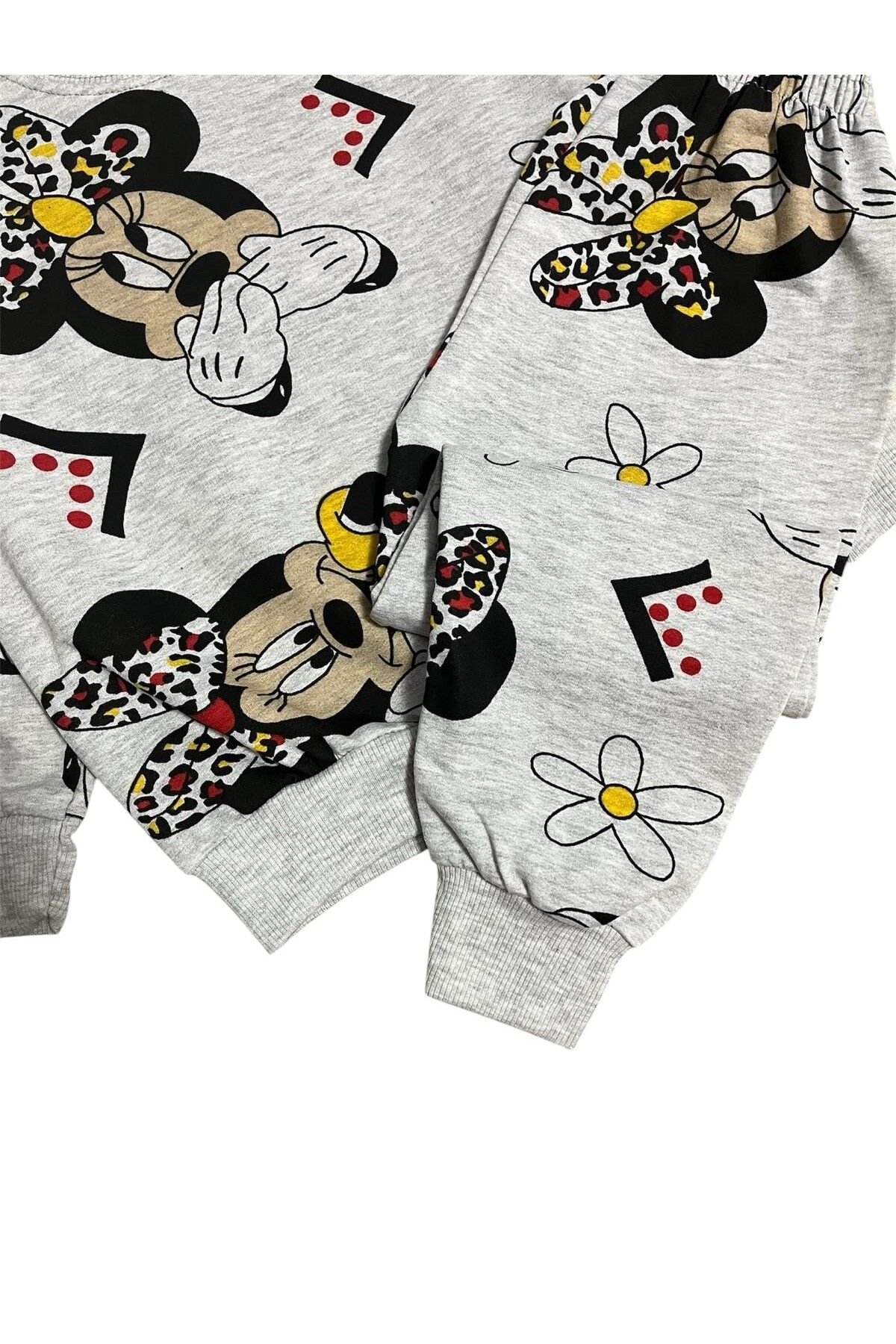 Fil Kids-Girl's 100% Cotton Gray Mickey and Daisy Patterned Long Sleeve Seasonal Pajama Set 3