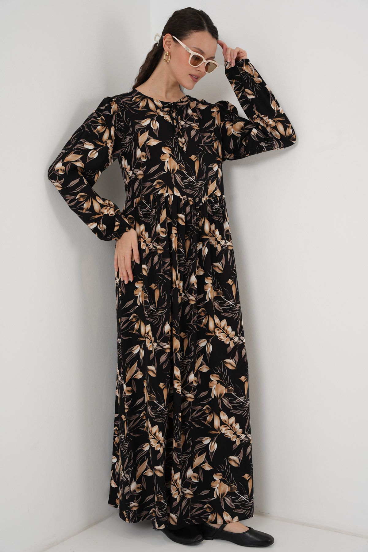Bigdart-1947 Patterned Long Dress - L. Black 4