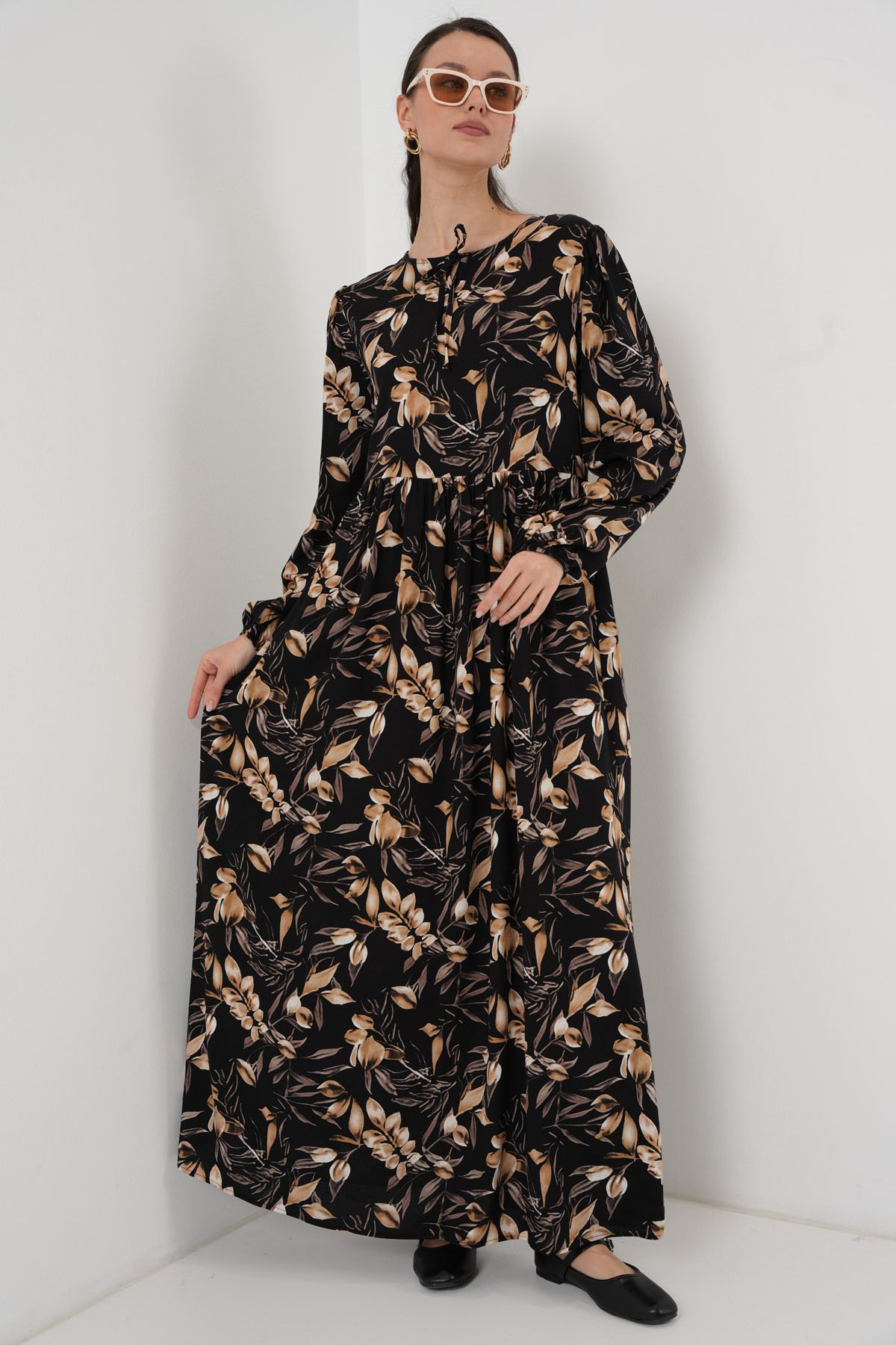 Bigdart-1947 Patterned Long Dress - L. Black 3