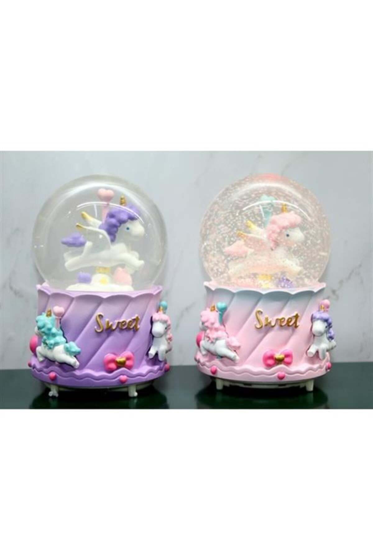 Mu Art Ahşap Unicorn İçi Dönmeli Püskürtmeli Işıklı Müzikli Kar Küresi Büyük Boy