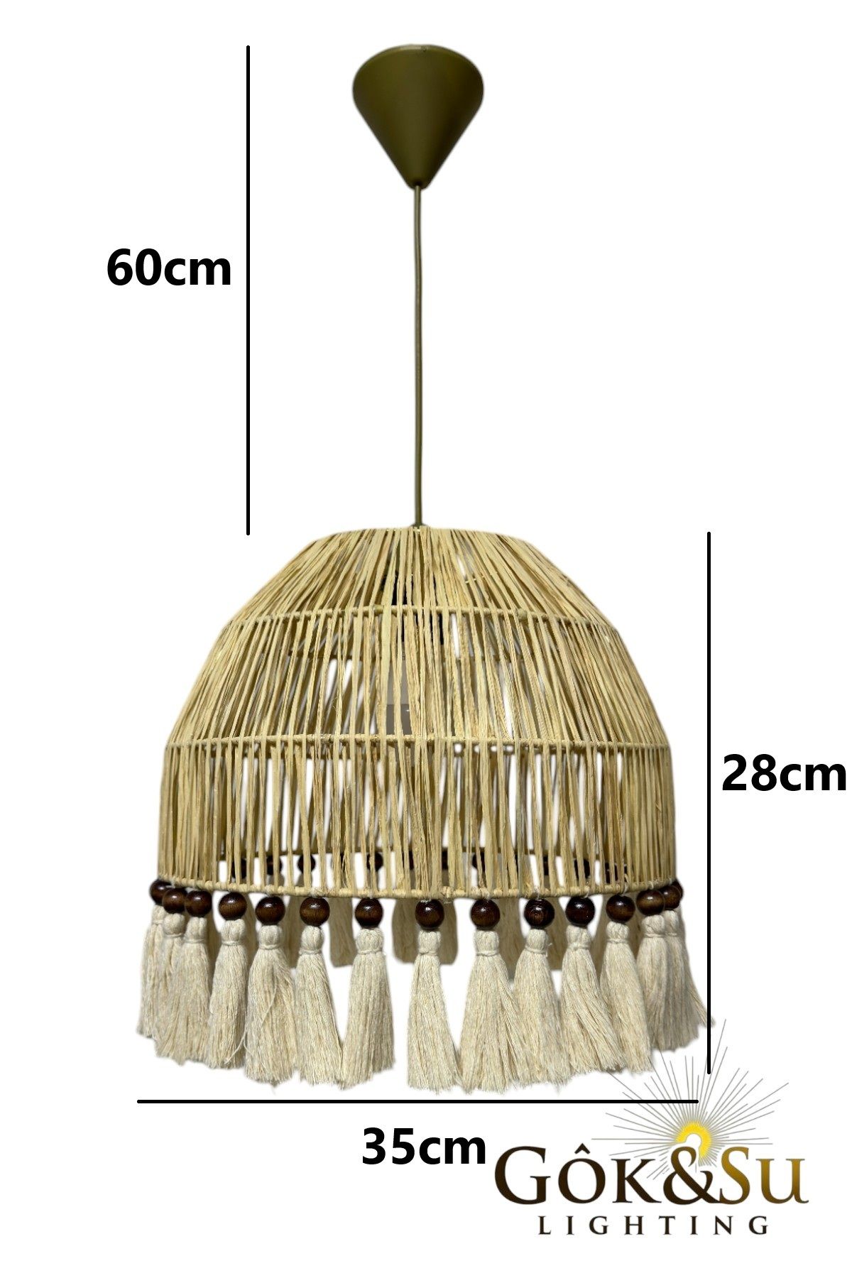 Göksu Lighting-ثريا رقيقة من الجوت - ريفي، بوهيمي، خوص، مكرامية، ثريا معنقدة 8