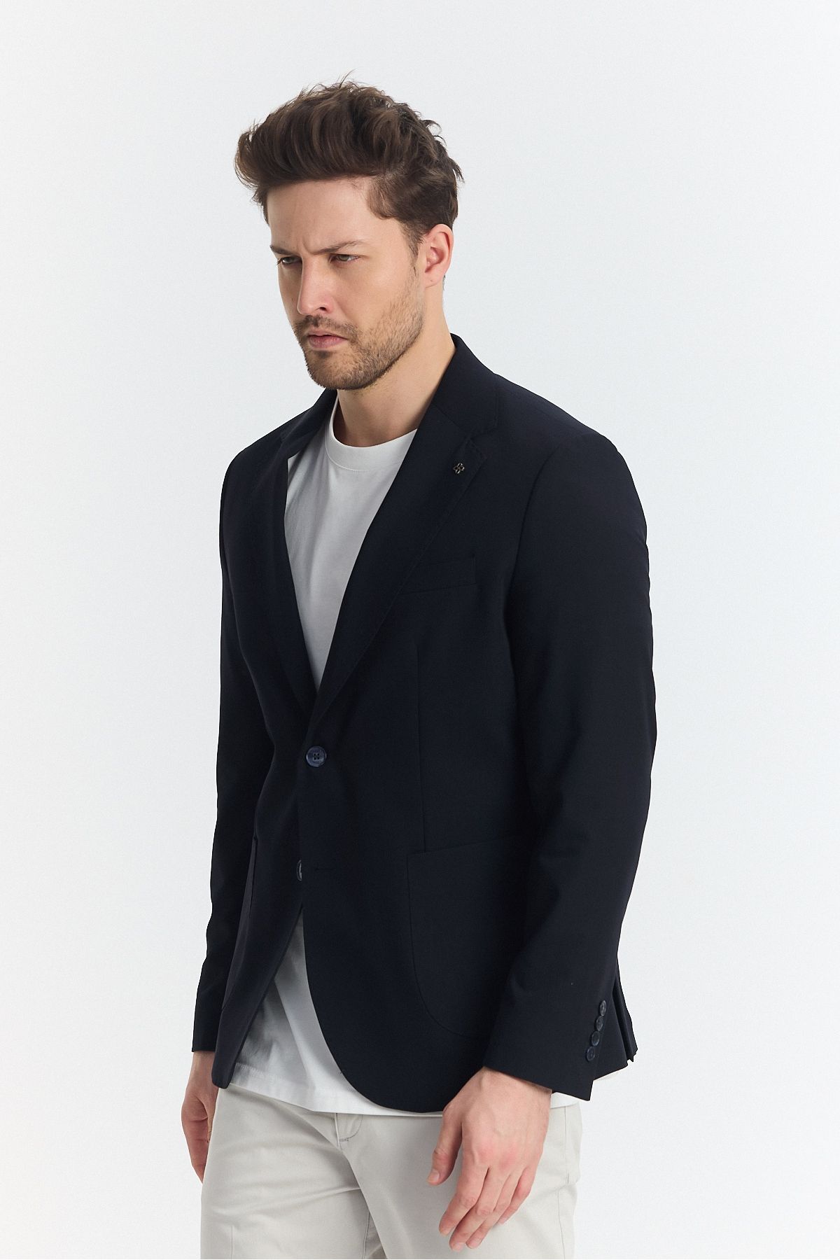 Frappoli-Lewis Men's Navy Blue Half Lined Spring-Summer Sports Blazer Jacket with Bag Pocket 4