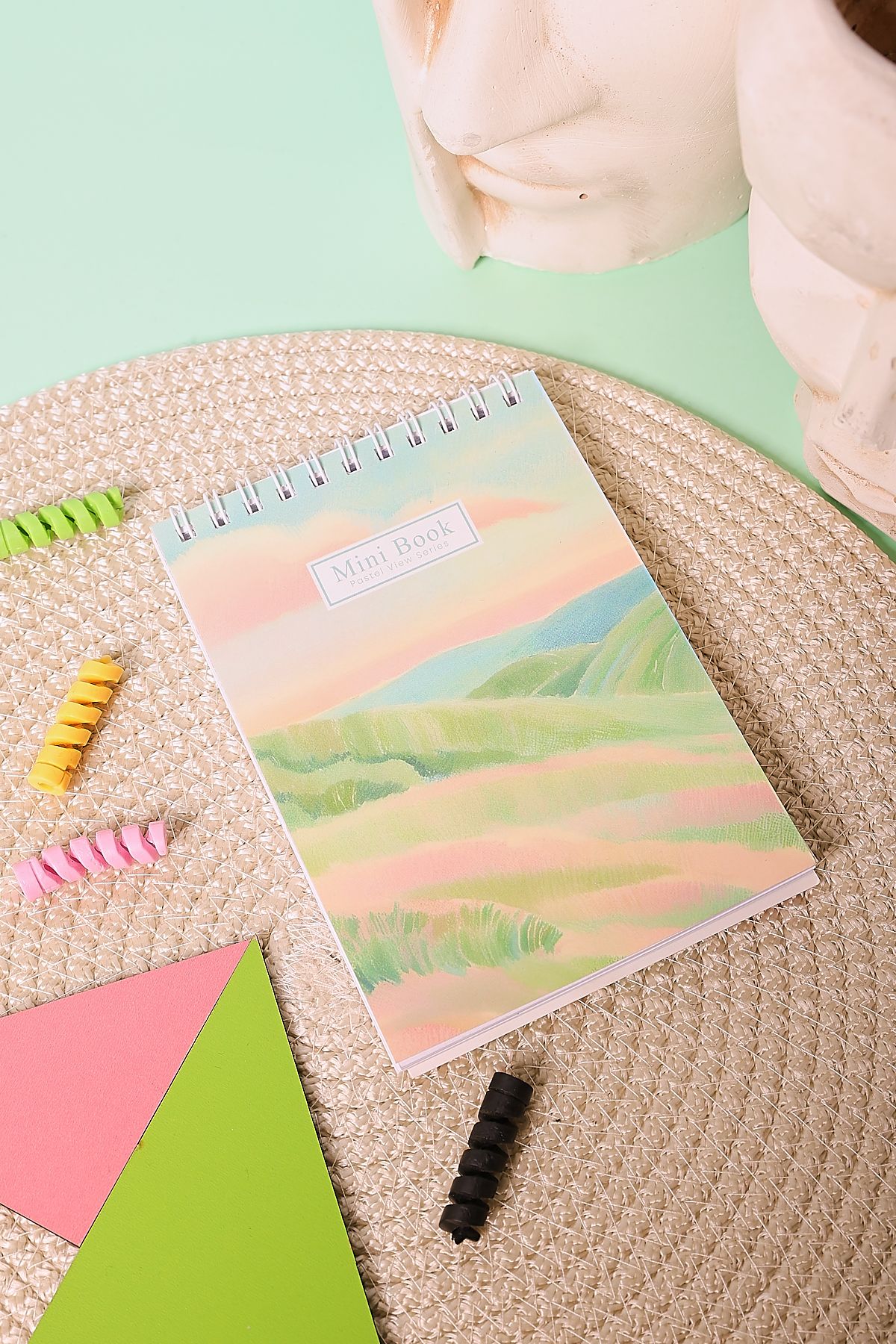 Copyder-Green Pastel Landscape Printed Unlined 10X14Cm Small Pocket Size School Notebook 2