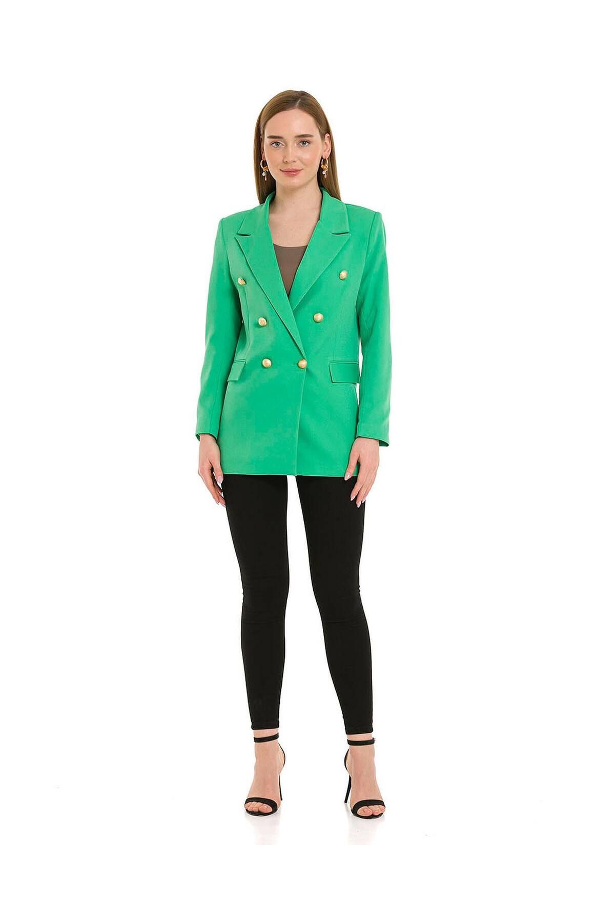 LOKADI-Women's Button Detailed Long Blazer Jacket 3