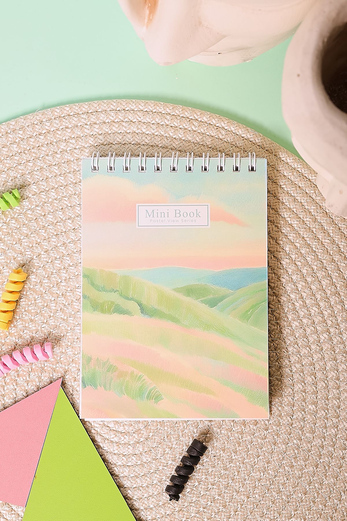 Copyder-Green Pastel Landscape Printed Unlined 10X14Cm Small Pocket Size School Notebook 1