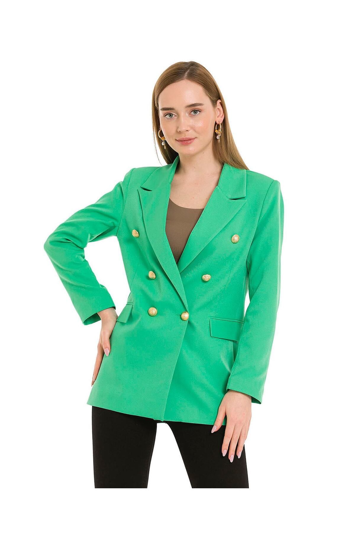 LOKADI-Women's Button Detailed Long Blazer Jacket 2