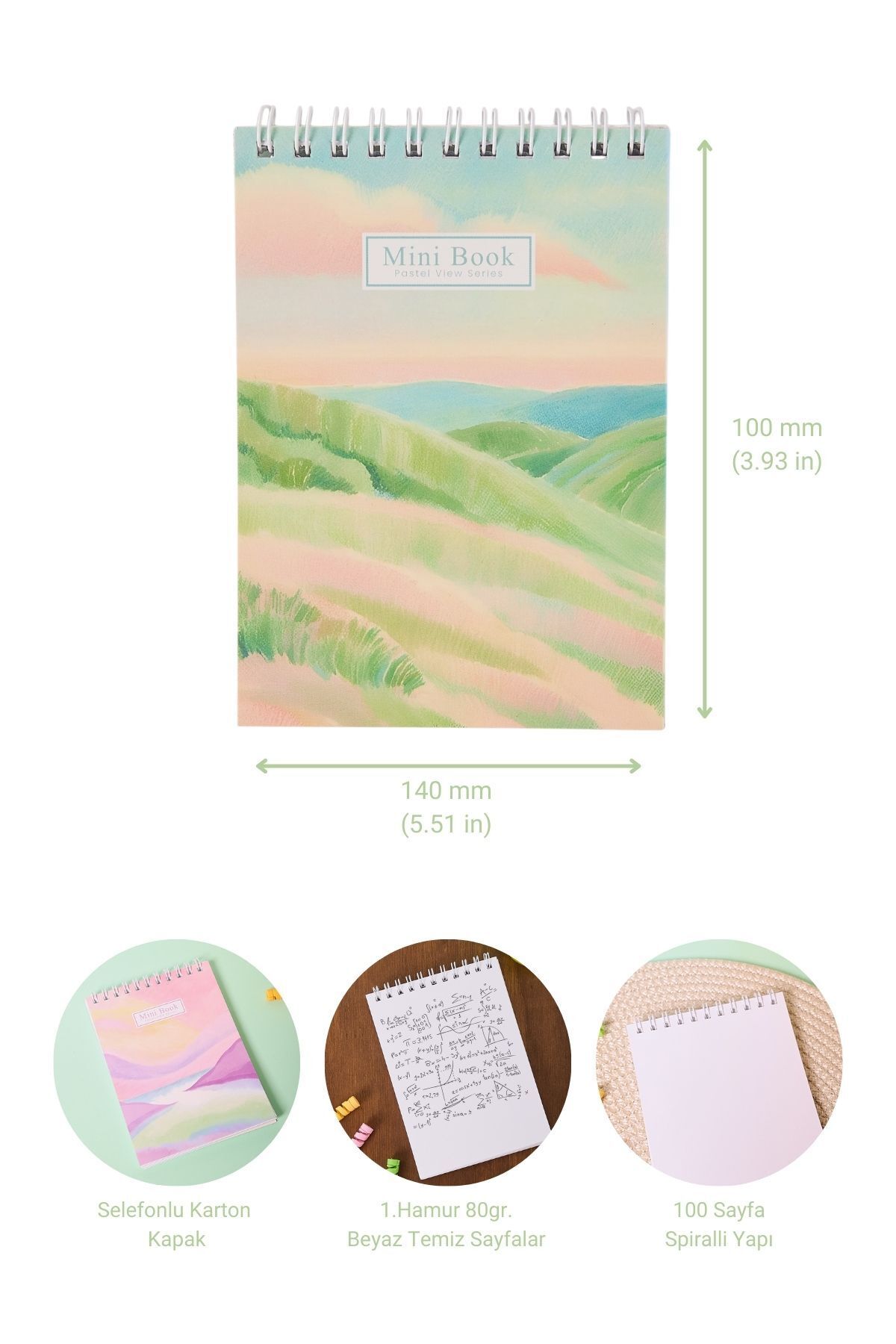 Copyder-Green Pastel Landscape Printed Unlined 10X14Cm Small Pocket Size School Notebook 4