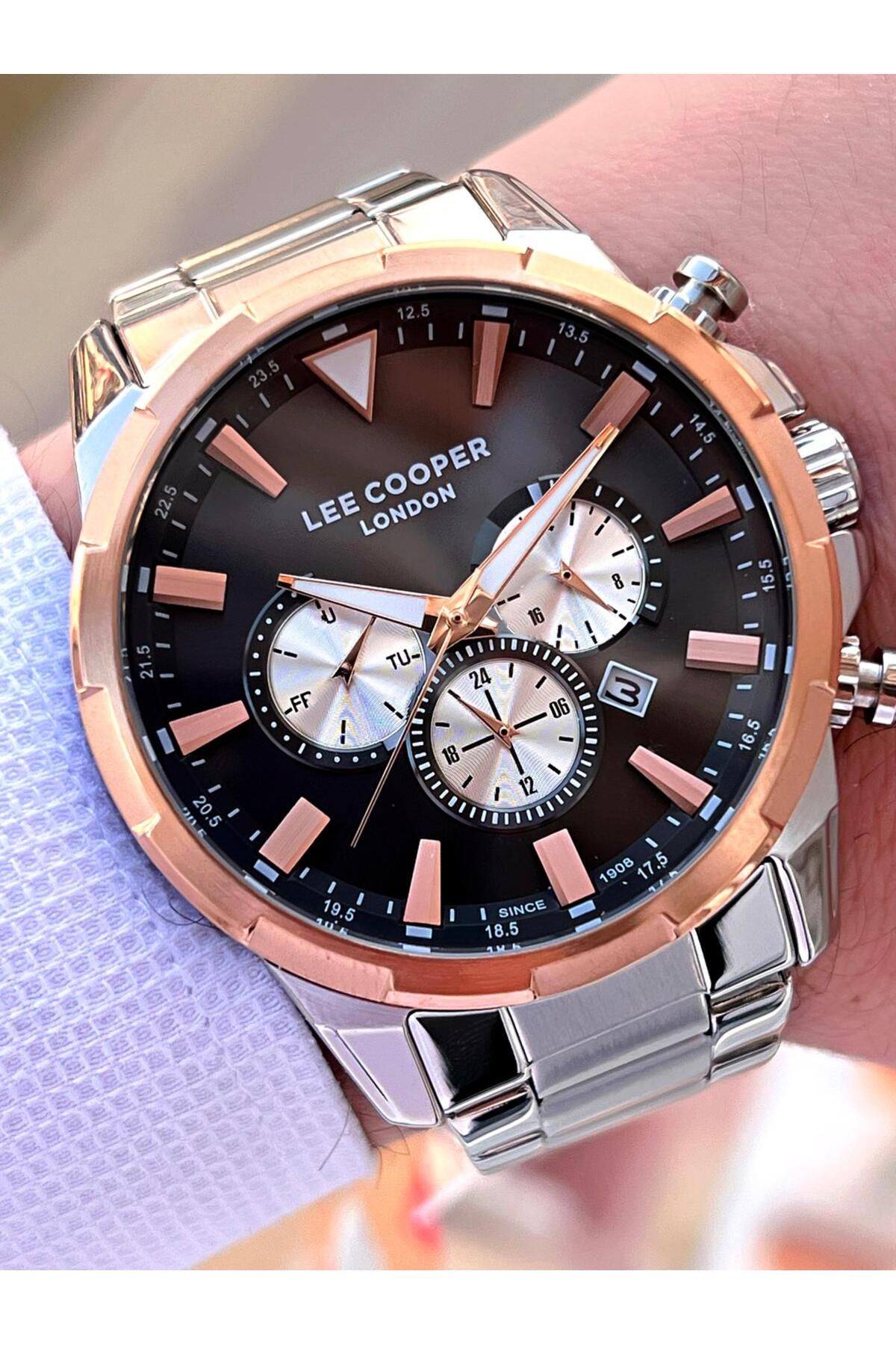 Lee Cooper-ساعة يد رجالية - سوار فولاذي - 50 طن متري مقاومة للماء بمينا نشط FBLC.07385.560 1