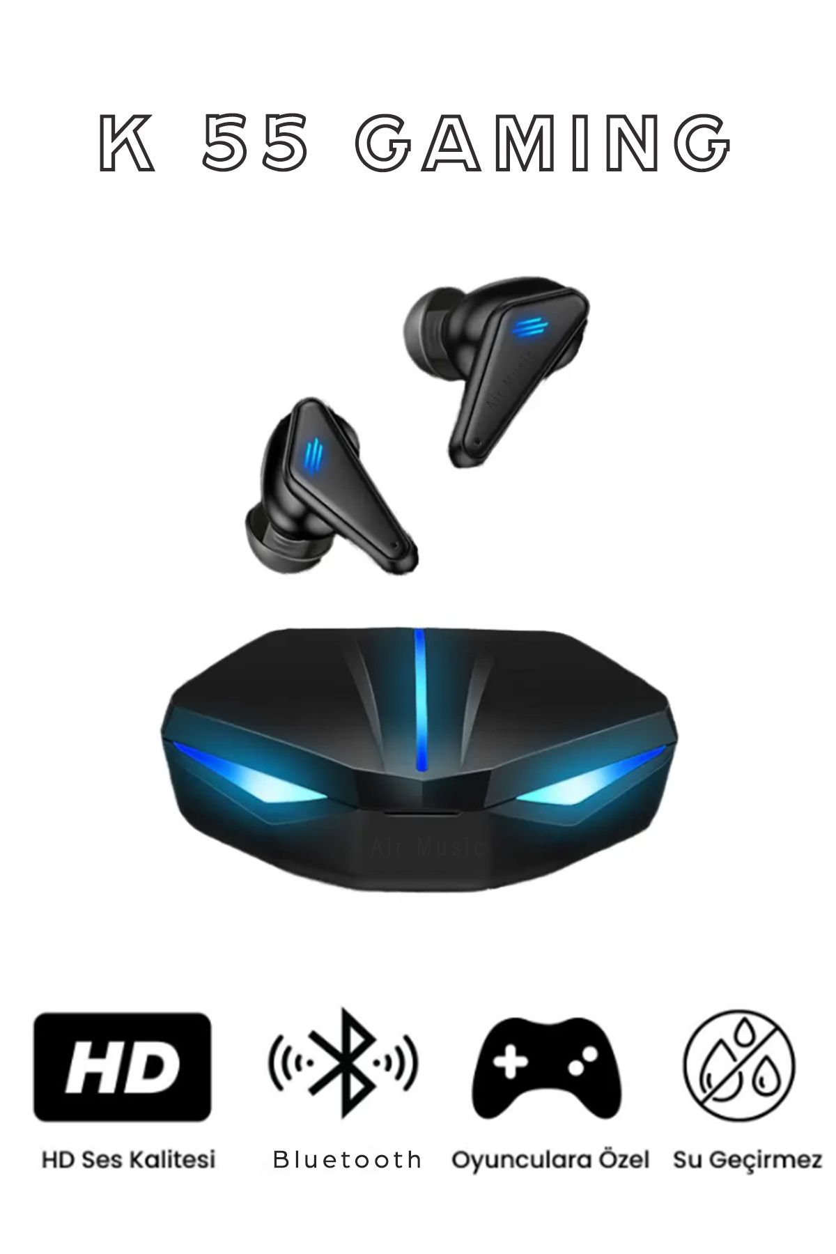 Air Music K55 Gaming Led Işıklı Mikrofonlu Kablosuz Bluetooth 5.0 Hd Blutetooth Ses Oyuncu Pubg Kulaklığı