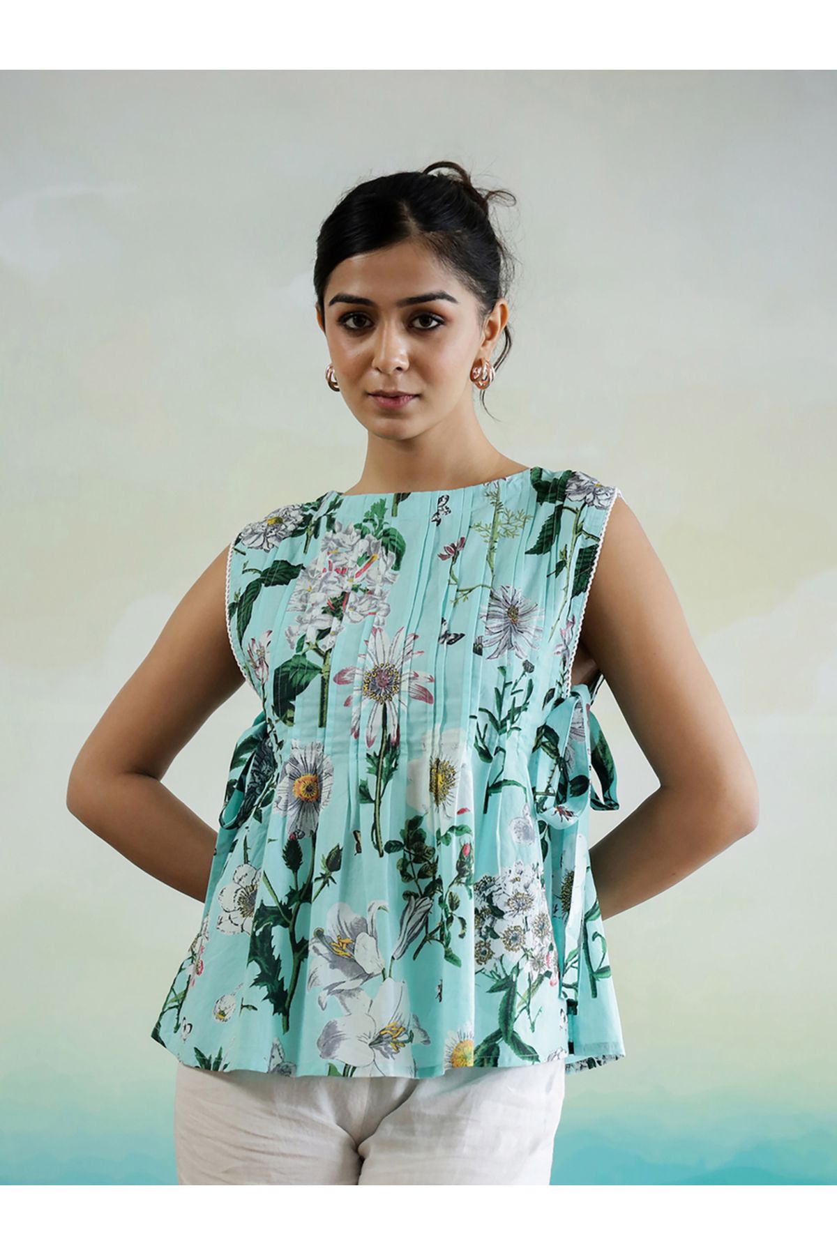 Sanskrutihomes By Styli-Floral Print Cotton Boat Neck Top 1