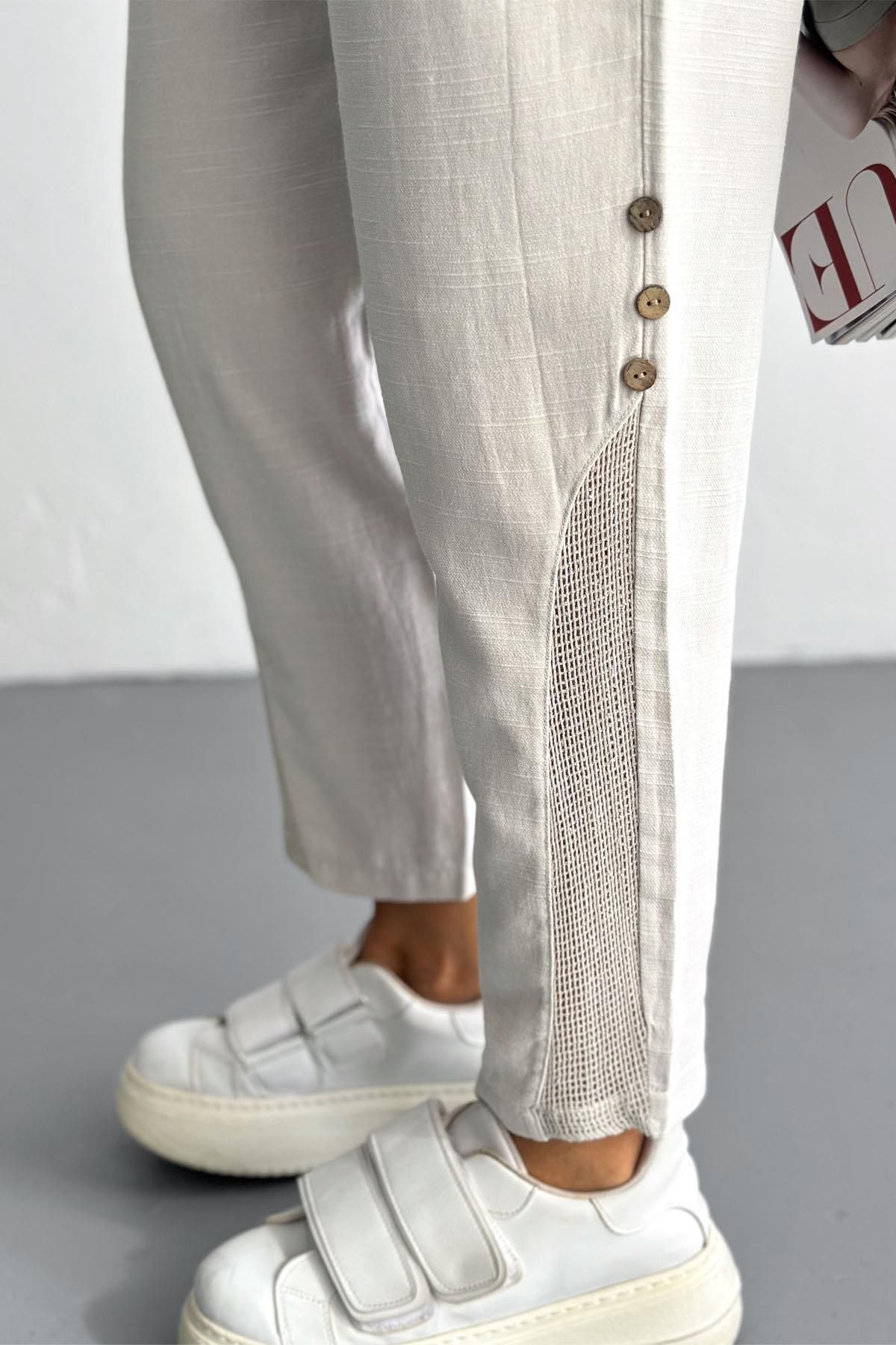 İstangül Butik-Linen Trousers with Mesh and Button Detail 3