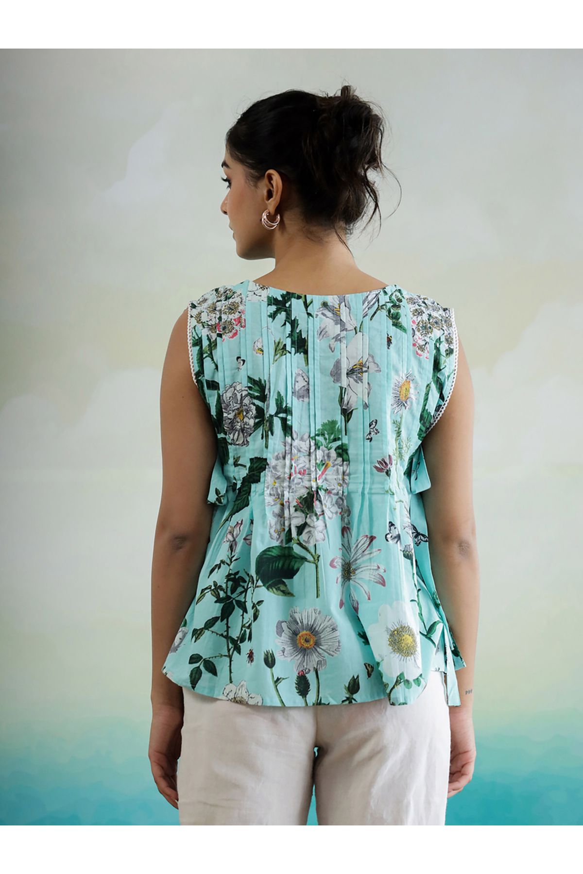 Sanskrutihomes By Styli-Floral Print Cotton Boat Neck Top 2