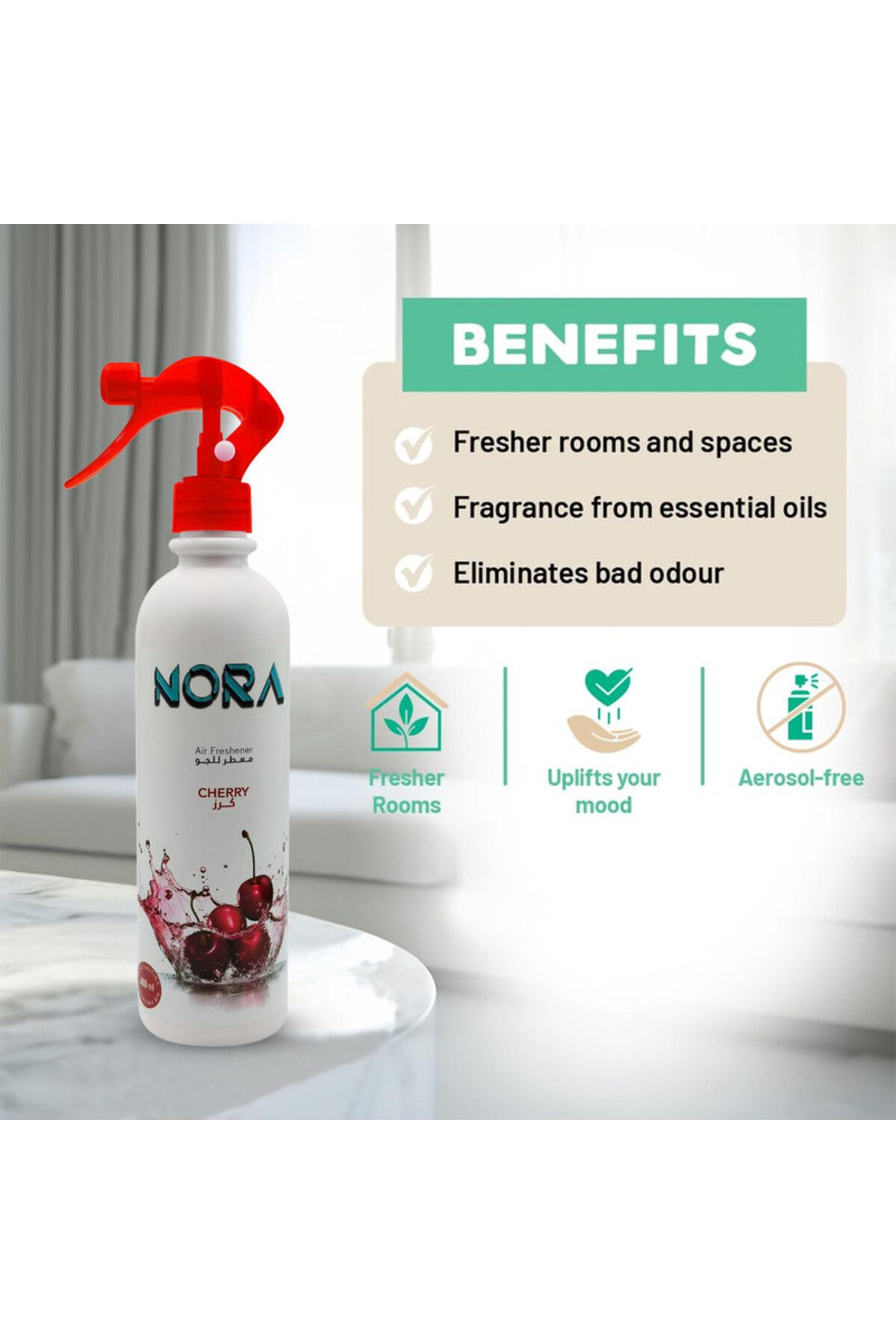 Nora-Cherry Air Freshener Spray 460ML Long-Lasting Fresh Scent for Home and Office 3