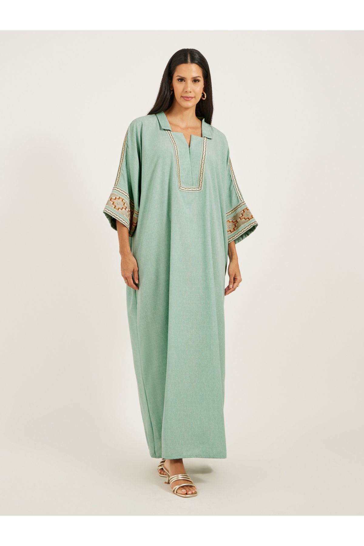 Maxim Creation By Styli-Embroidered Notch Neck A-Line Kaftan 1