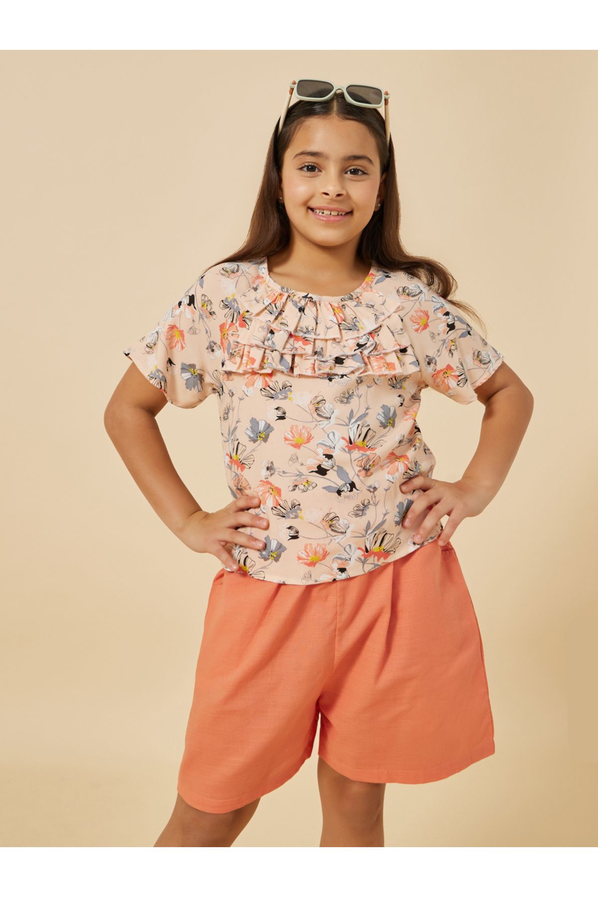 Styli-All-Over Flower Print Top with Shorts Set 2