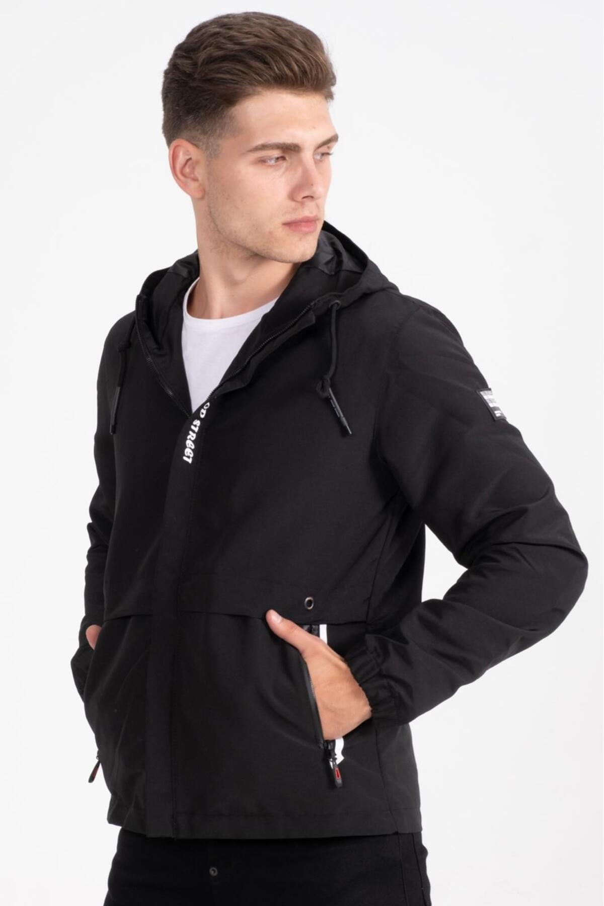 Oksit  Mood Street Baskılı Su İtici Slim Fit Erkek Yağmurluk Mont