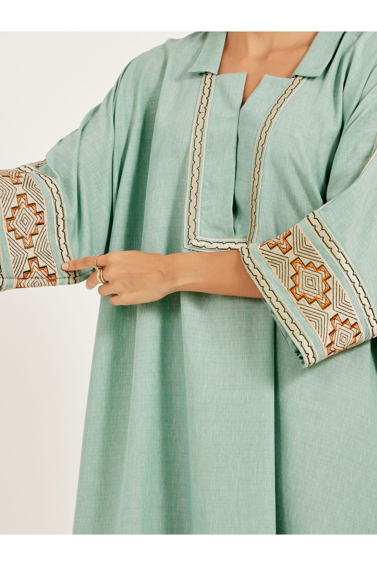 Maxim Creation By Styli-Embroidered Notch Neck A-Line Kaftan 4
