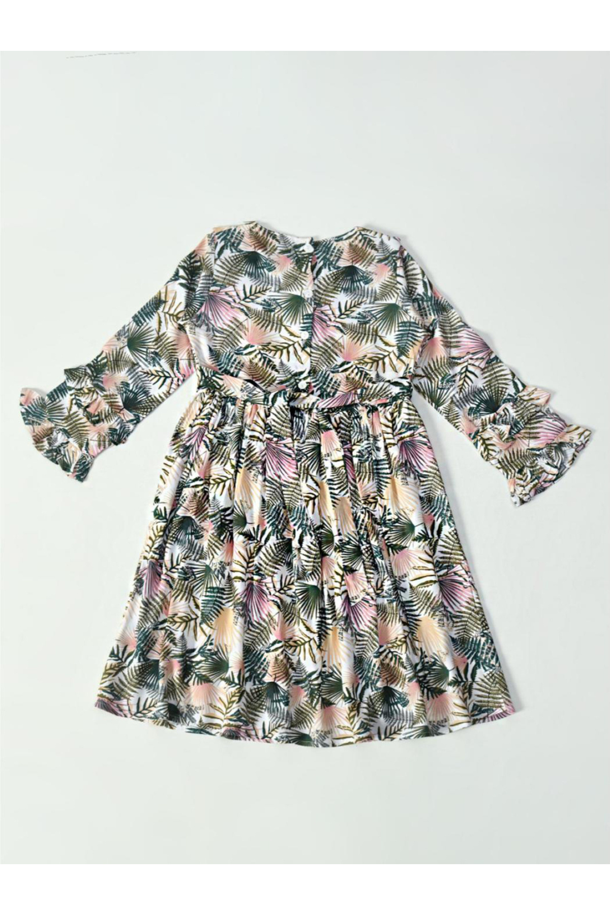 Bella Moda By Styli-فستان بأكمام طويلة وتفاصيل أزرار وطباعة كاملة 2