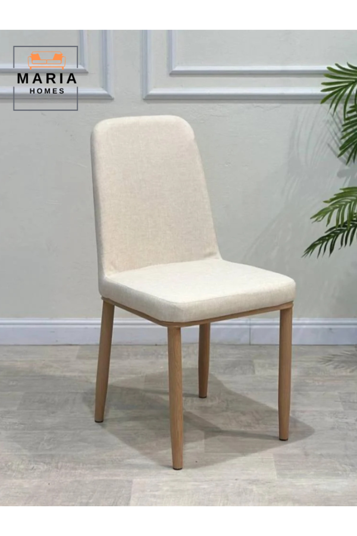 MARIA HOMES-Modern Upholstered Dining Chair – Comfortable Fabric Seat & Wooden Legs 3
