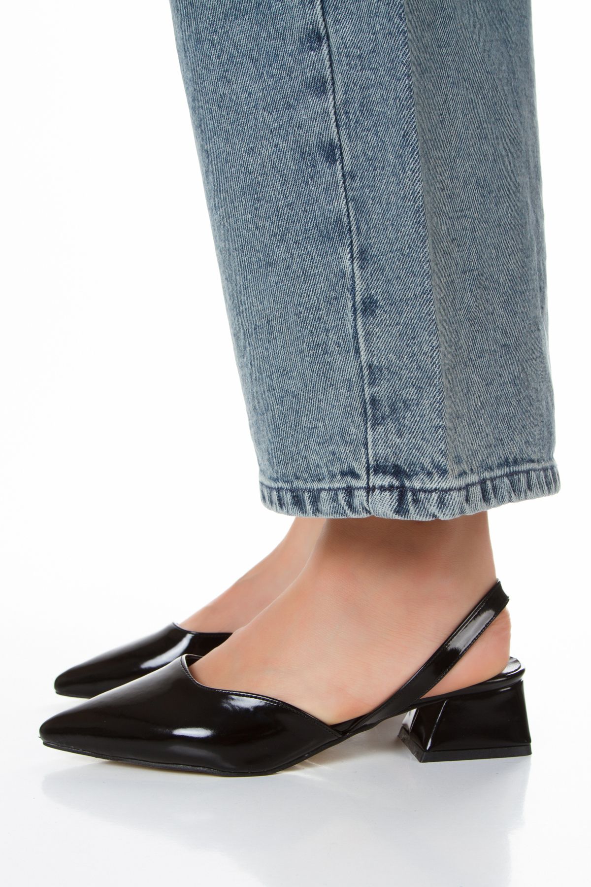 moun shoes Pantofi De Damă Cu Toc Bloc Scurt, Din Piele Lăcuită Neagră Blush Femeie - 37