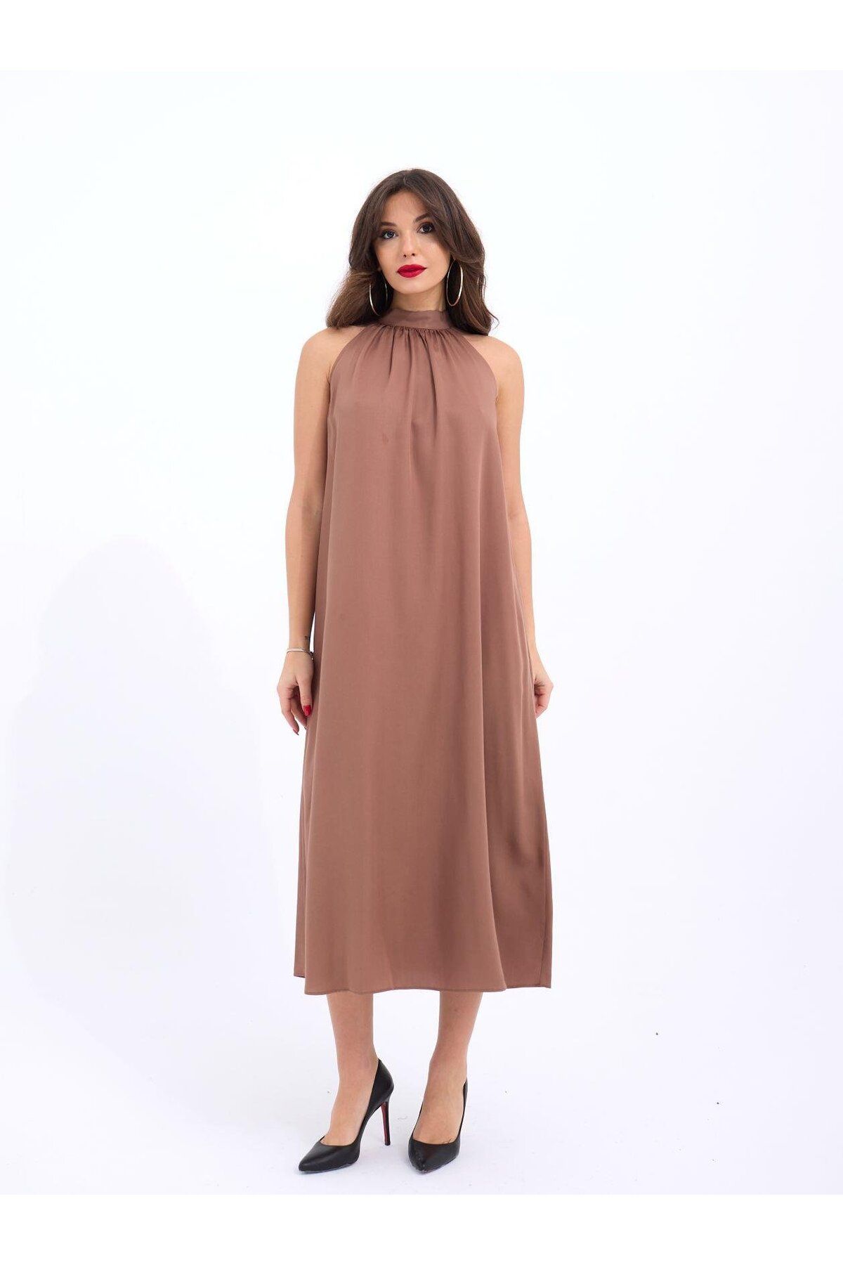 ASFSTORE 7144 ELBİSE-KAHVE